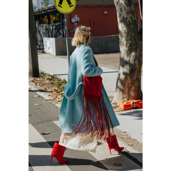 RARE VINTAGE RED FRINGE LEATHER MINI TOTE — WESTERN Y2K COWGIRL GLAM - Picture 10 of 15